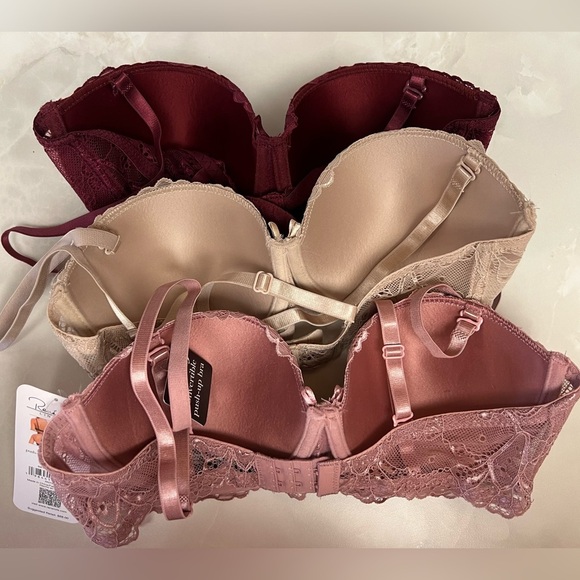 $68 Rene  Rofe Lace Underwire Bra Set - Burgundy, Cream, Mauve - Picture 5 of 9